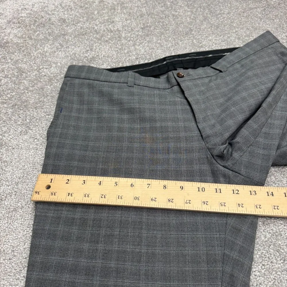 Sunwill Modern Dress Pants Mens 38L Gray Plaid Wool Blend Straight Trousers Work